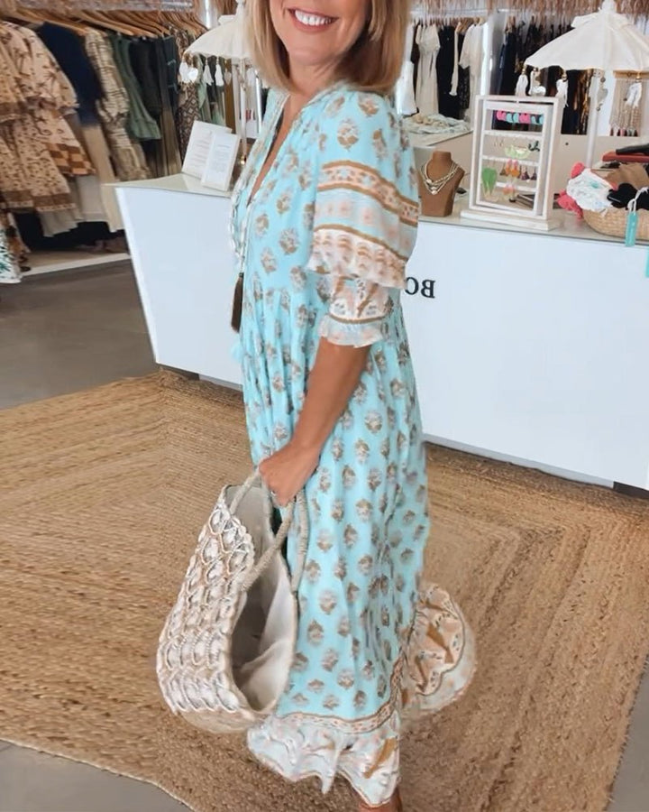 MANA | ROBE MIDI FLORALE CHIC À COL EN V 