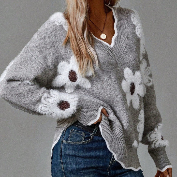 Aukje | Pull col V à motif floral
