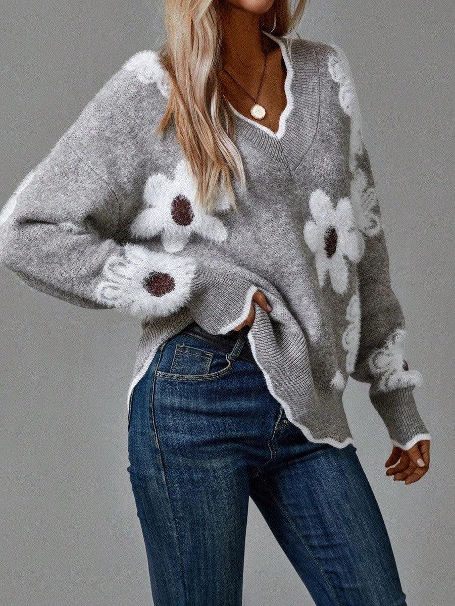 Aukje | Pull col V à motif floral