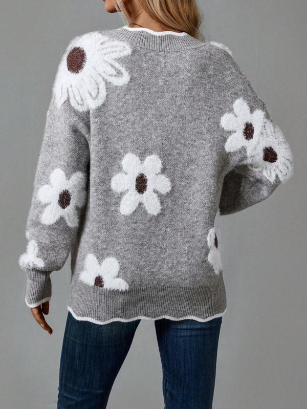 Aukje | Pull col V à motif floral