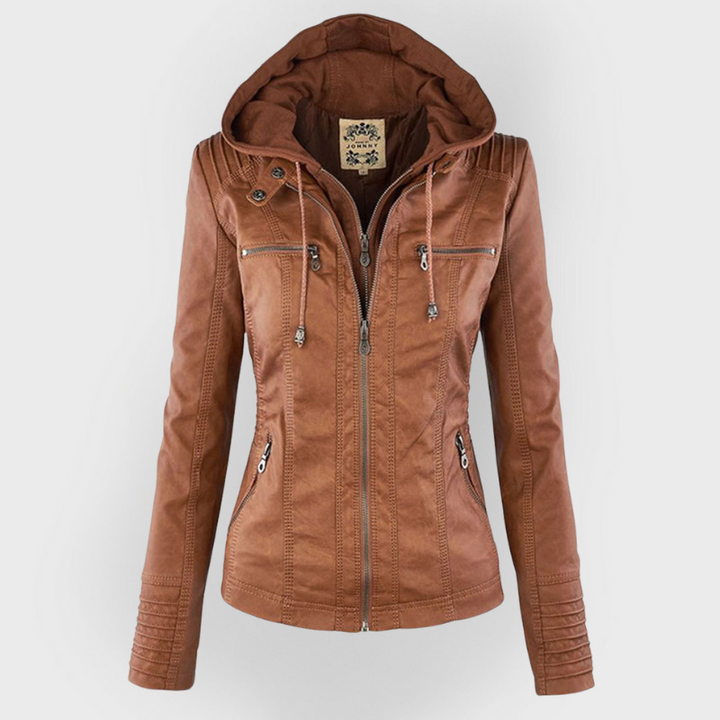 Eva™ | Elegante leren jas met capuchon