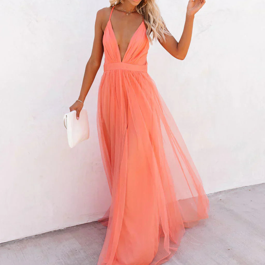 ELOISÉ | ROBE LONGUE CORAIL LUMIÈRE