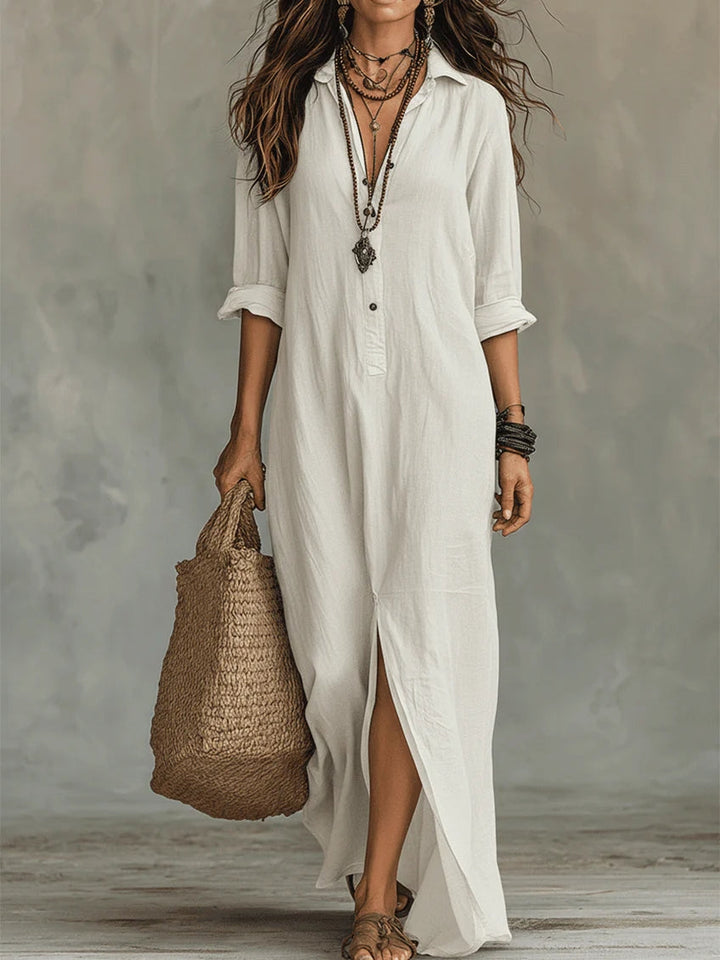 Soline | Longue robe ample noire à boutons