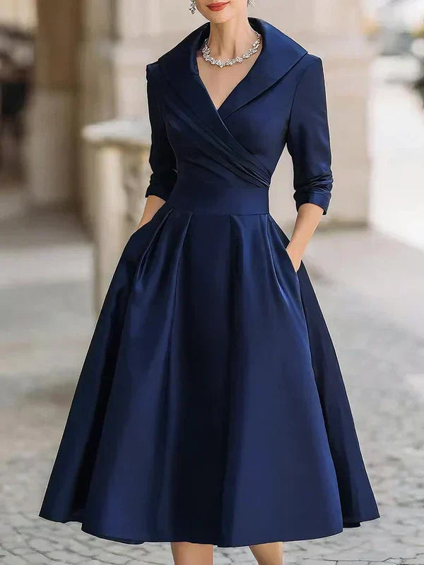 Jozefien | Elegante Midi-jurk met Verfijnde Details en Praktische Zakjes