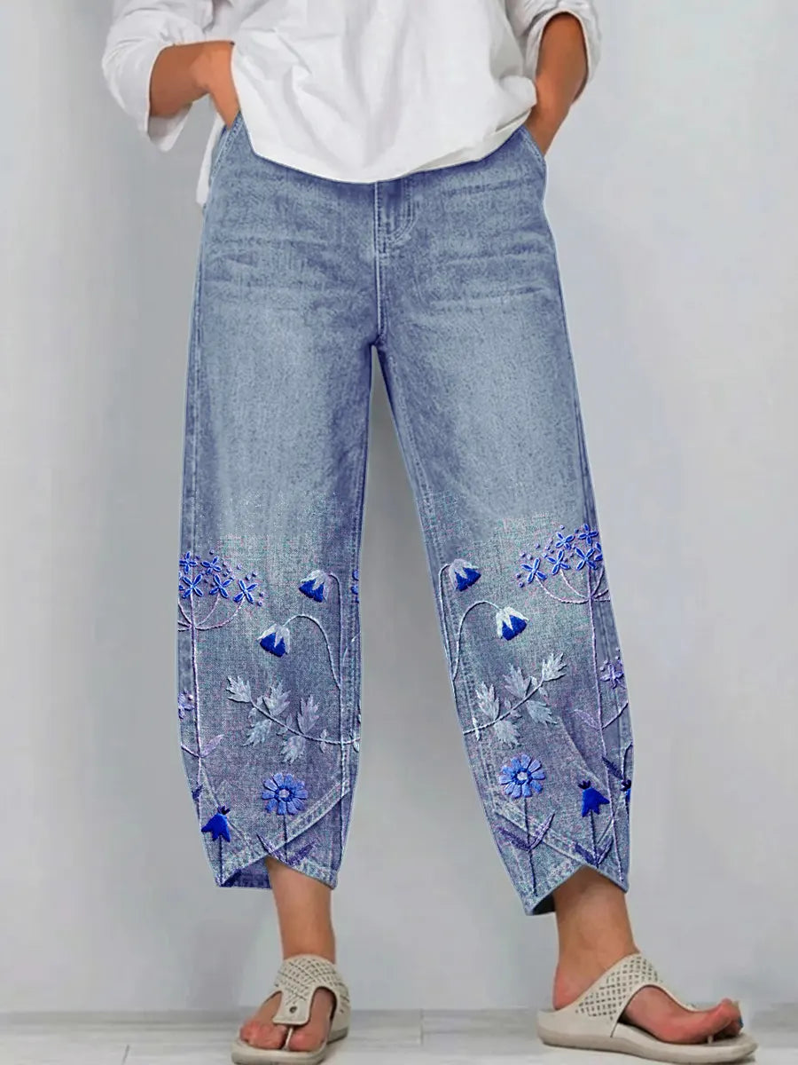 Pantalon brodé Mélissa casual chic