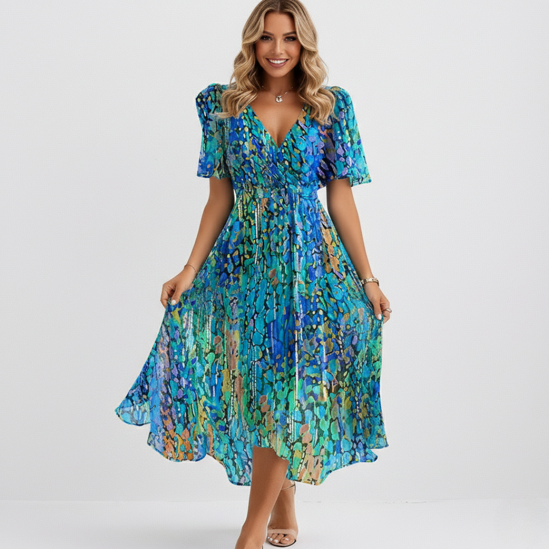 SAPHIR | ROBE MIDI CÔTIÈRE BLEUE AÉRÉE