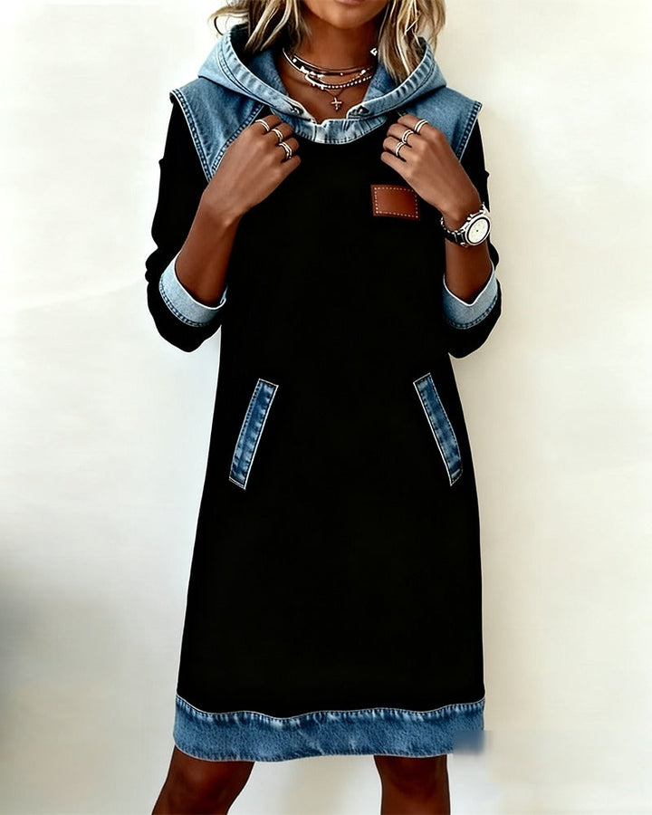 Tonia | Robe décontractée à capuche avec détails en denim