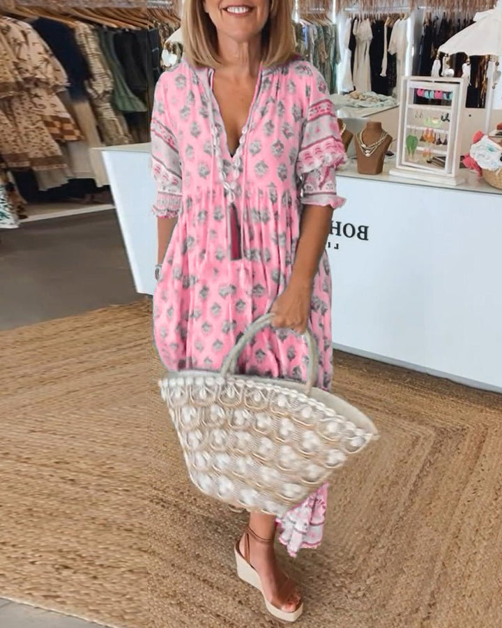 MANA | ROBE MIDI FLORALE CHIC À COL EN V 