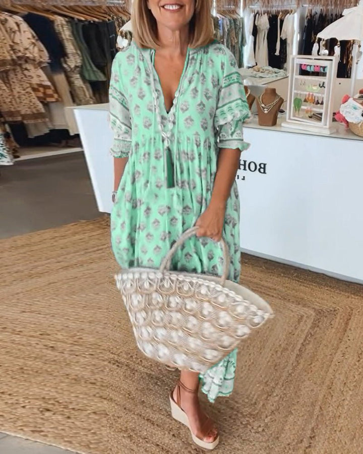 MANA | ROBE MIDI FLORALE CHIC À COL EN V 
