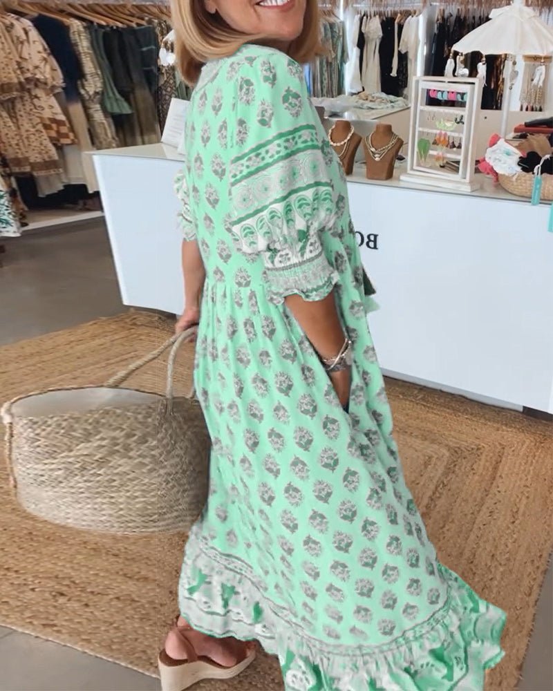 MANA | ROBE MIDI FLORALE CHIC À COL EN V 