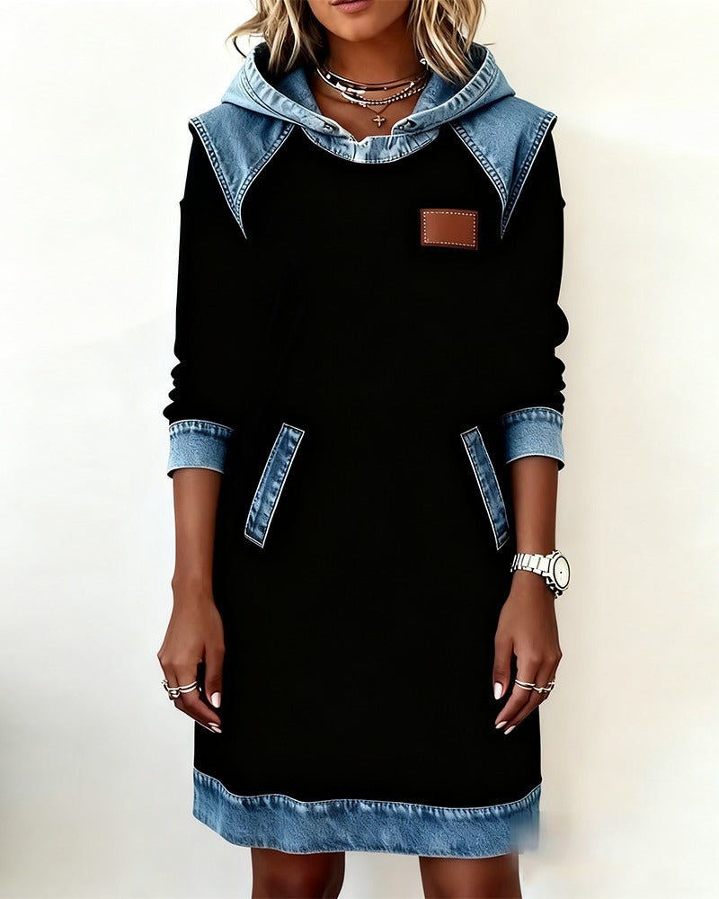 Tonia | Robe décontractée à capuche avec détails en denim