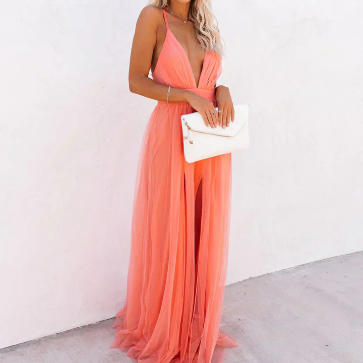ELOISÉ | ROBE LONGUE CORAIL LUMIÈRE