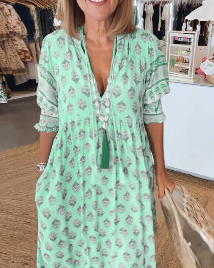 MANA | ROBE MIDI FLORALE CHIC À COL EN V 