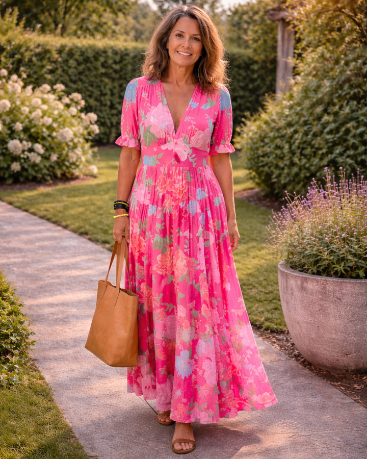 Lénie | Robe midi fleurie col V