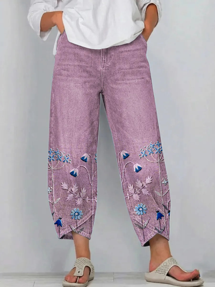Pantalon brodé Mélissa casual chic
