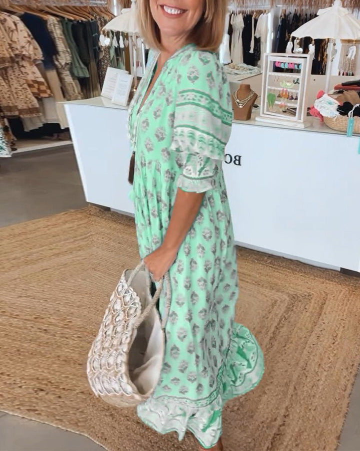 MANA | ROBE MIDI FLORALE CHIC À COL EN V 
