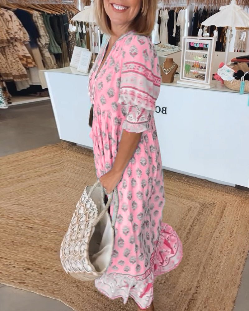 MANA | ROBE MIDI FLORALE CHIC À COL EN V 
