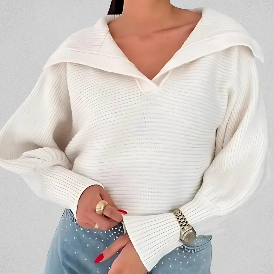 Pull à col et V et coupe ample pour femme