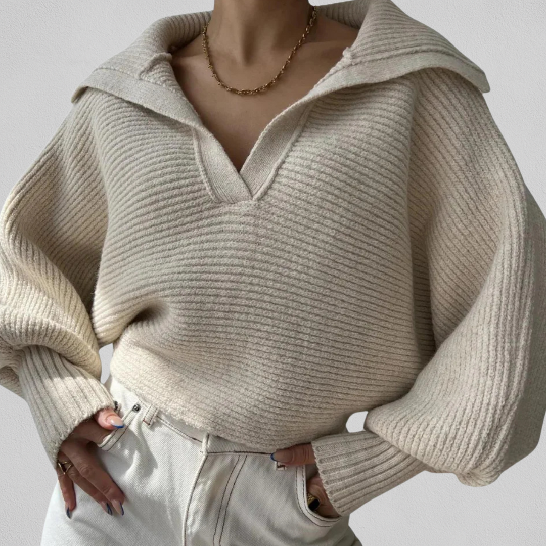 Pull à col et V et coupe ample pour femme