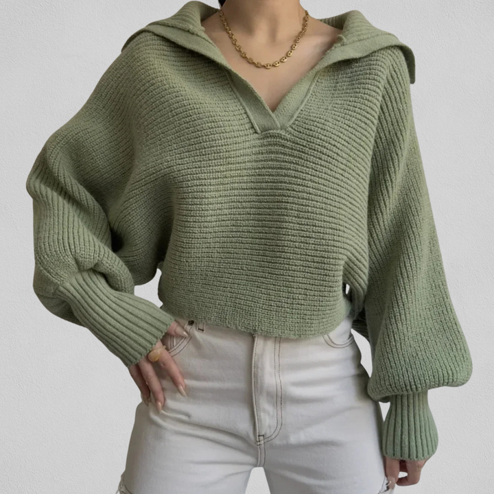 Pull à col et V et coupe ample pour femme