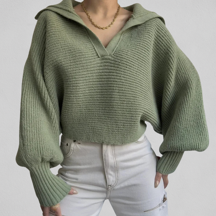 Pull à col et V et coupe ample pour femme