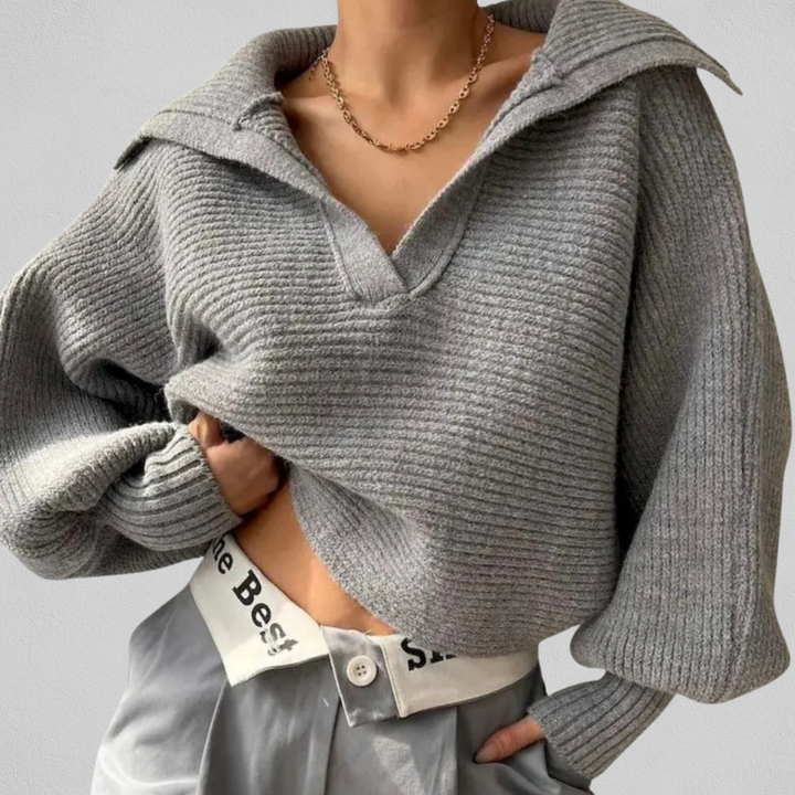 Pull à col et V et coupe ample pour femme