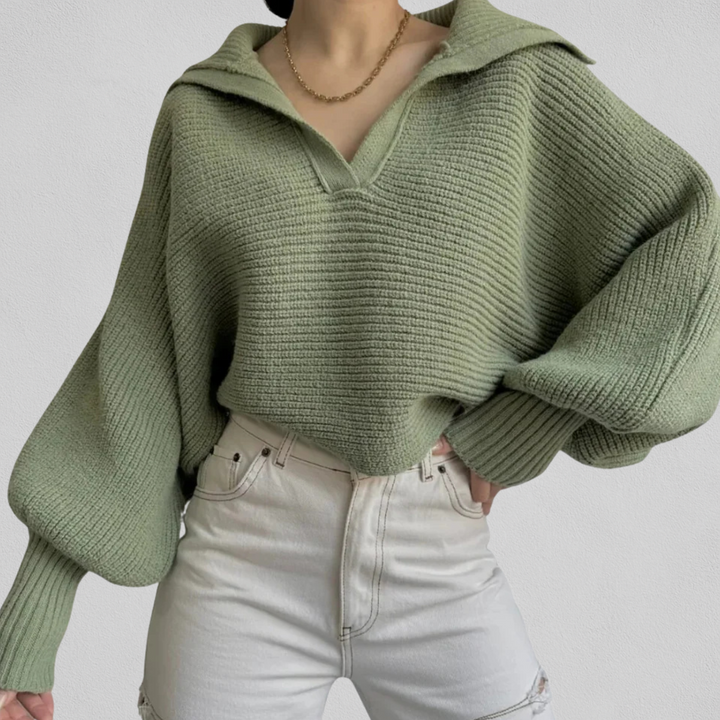 Pull à col et V et coupe ample pour femme