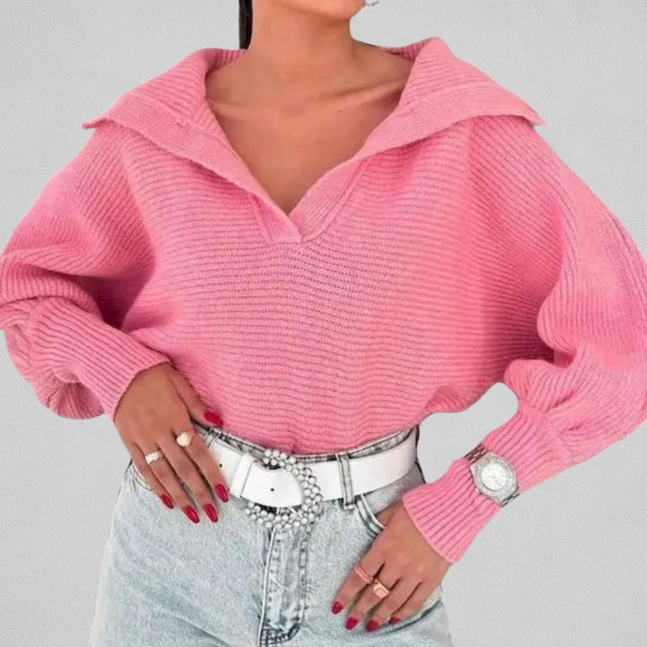 Pull à col et V et coupe ample pour femme