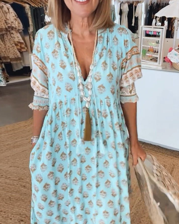 MANA | ROBE MIDI FLORALE CHIC À COL EN V 