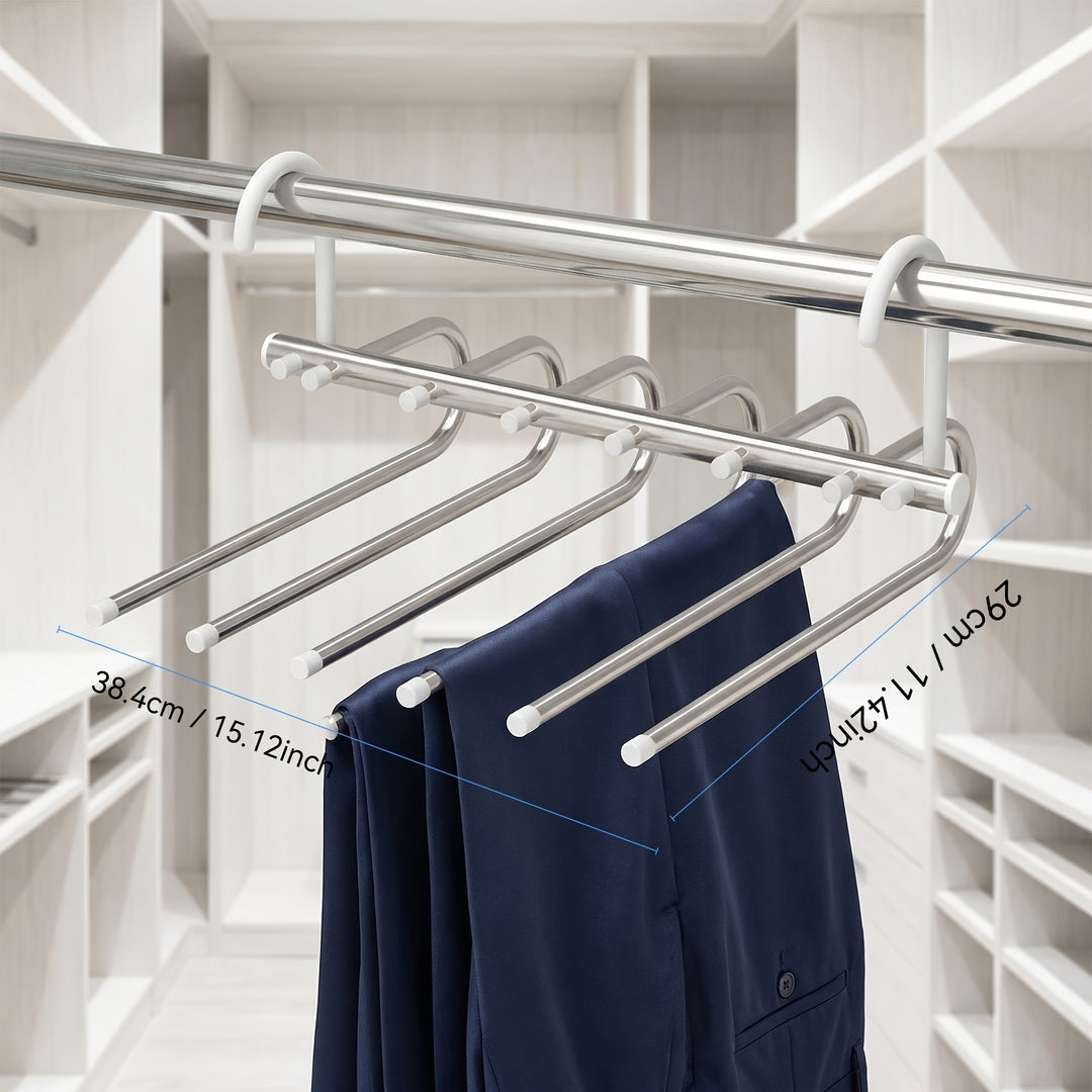 Ruimtebesparende 6-laags antislip metalen broekhanger met 2 haken, roestvrijstalen ontwerp vermindert rommel met 80%, perfect voor skinny jeans en denim stoffen, een ideale cadeaukeuze voor elf feestdagen