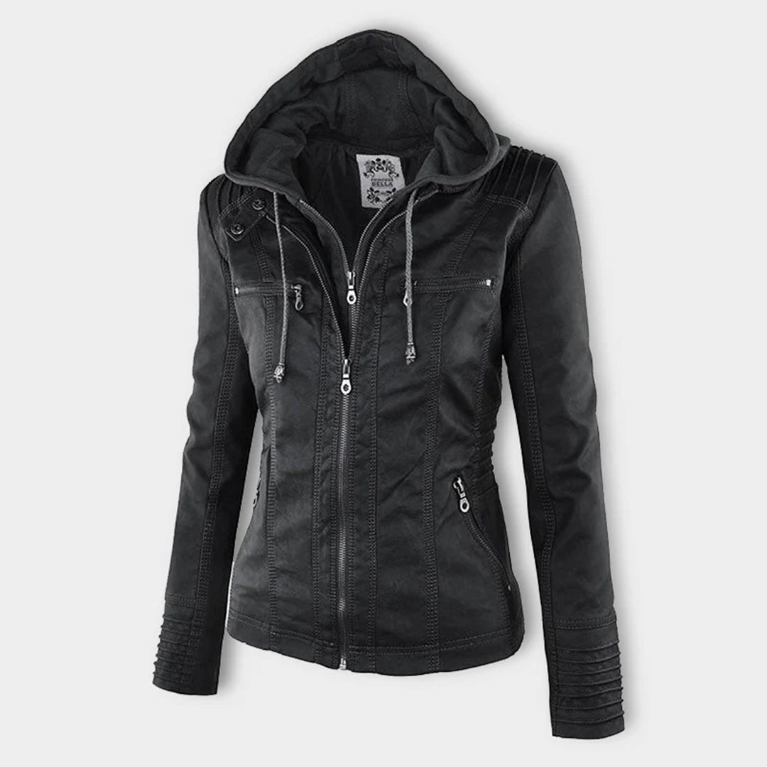Eva™ | Elegante leren jas met capuchon