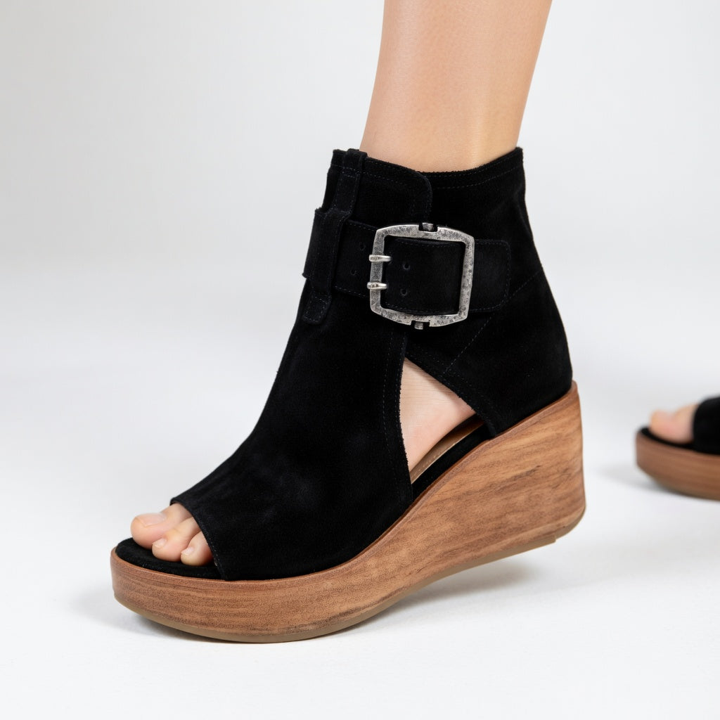 Victoire | Bottines à bout ouvert et talon compensé