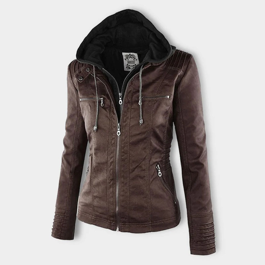 Eva™ | Elegante leren jas met capuchon