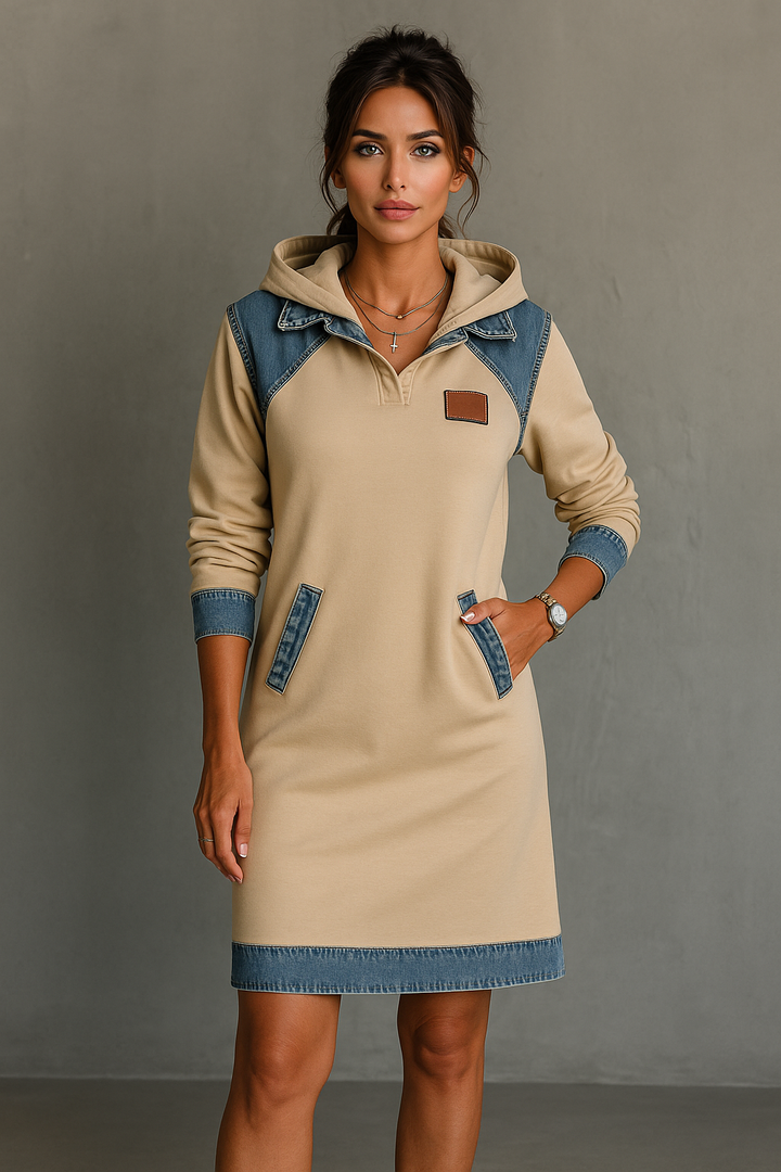 Tonia | Robe décontractée à capuche avec détails en denim