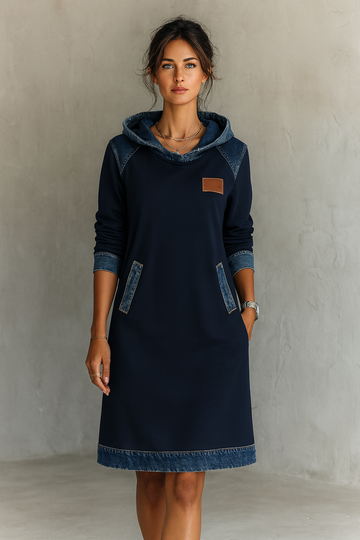 Tonia | Robe décontractée à capuche avec détails en denim