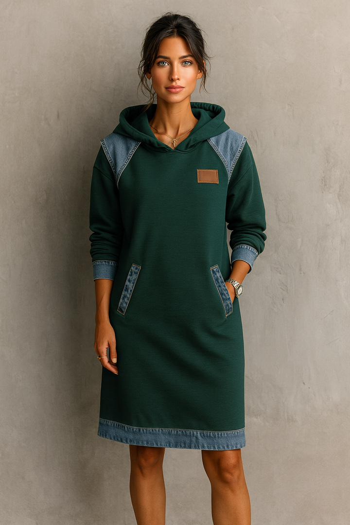 Tonia | Robe décontractée à capuche avec détails en denim