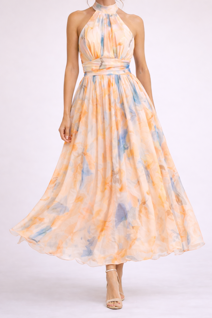 CAMILLE - Robe Col Américain Aquarelle