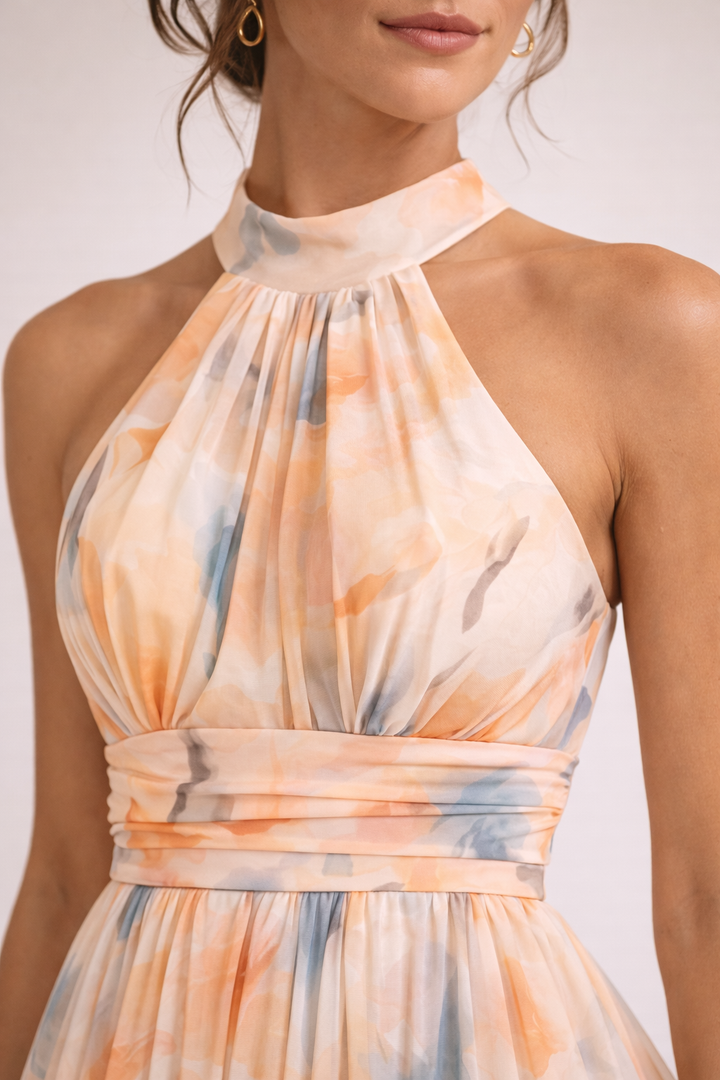 CAMILLE - Robe Col Américain Aquarelle