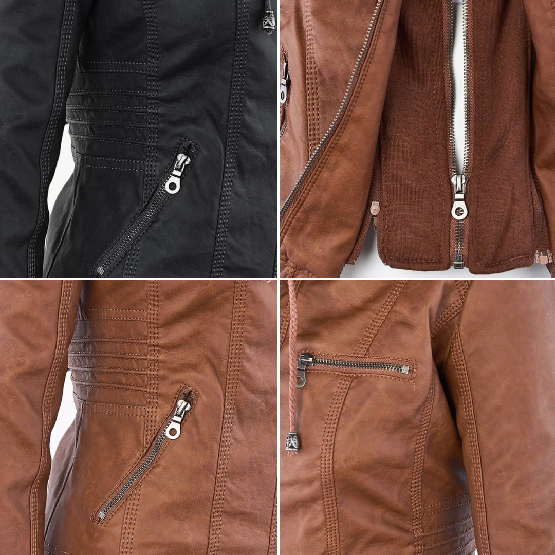 Eva™ | Elegante leren jas met capuchon