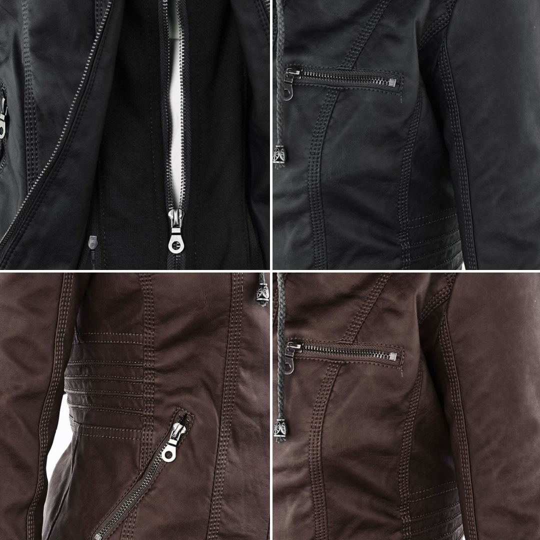 Eva™ | Elegante leren jas met capuchon