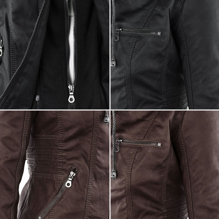 Eva™ | Elegante leren jas met capuchon