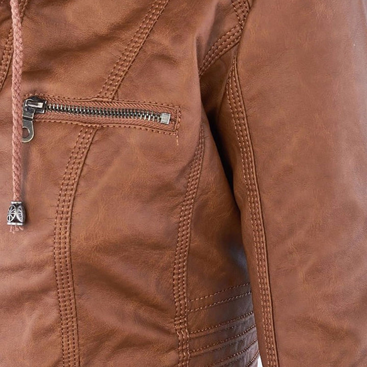 Eva™ | Elegante leren jas met capuchon