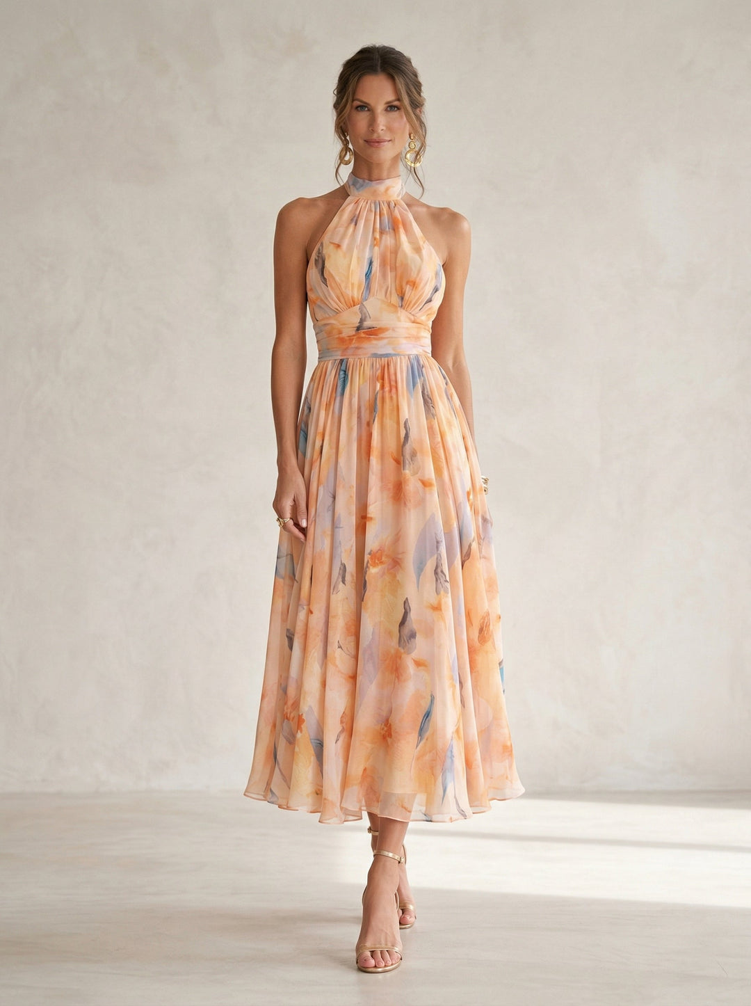 Robe col halter imprimé aquarelle