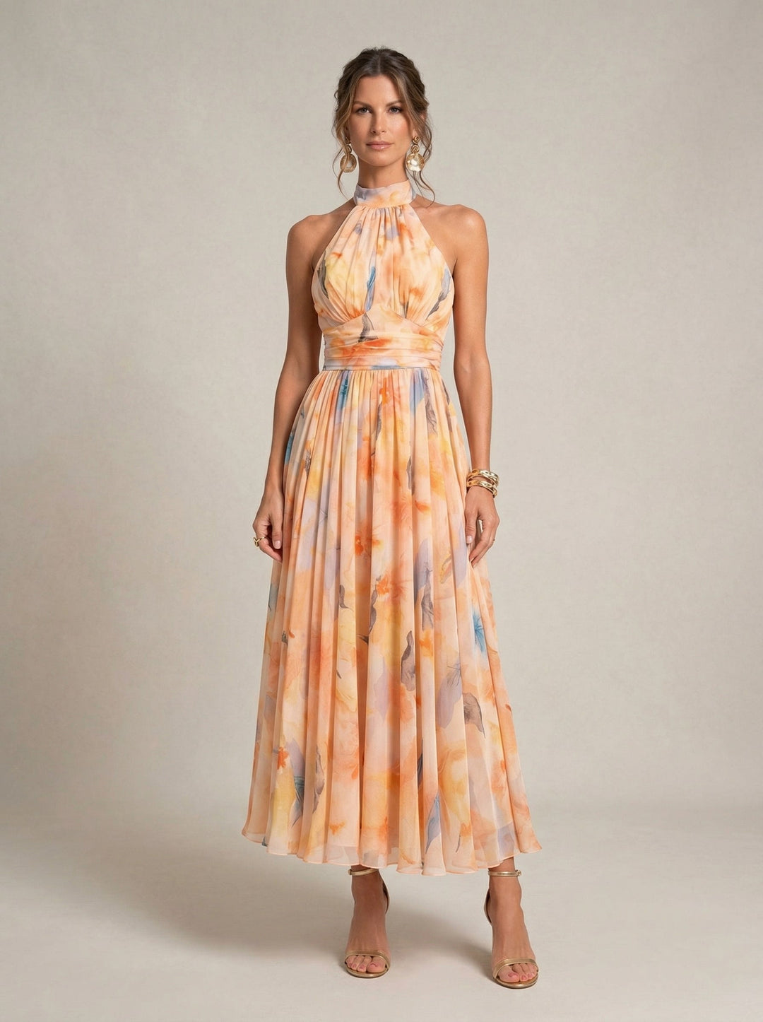 Robe col halter imprimé aquarelle
