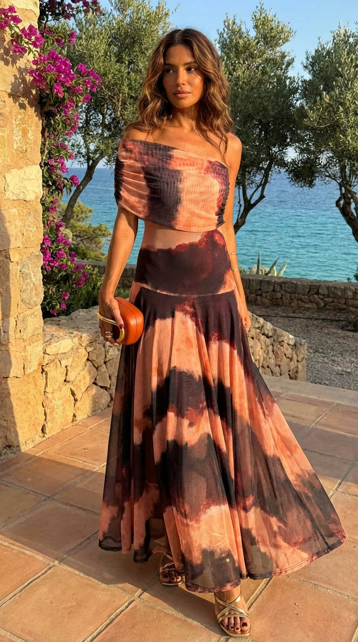 Robe imprimé orange et marron