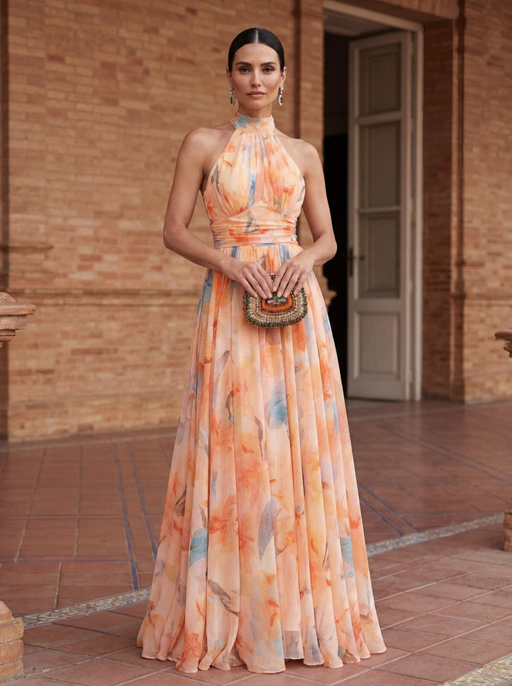 Robe col halter imprimé aquarelle
