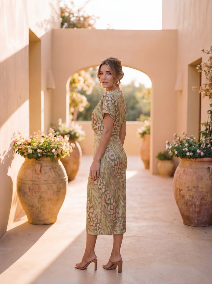 Robe midi effet amincissant avec nœud central et chute fluide