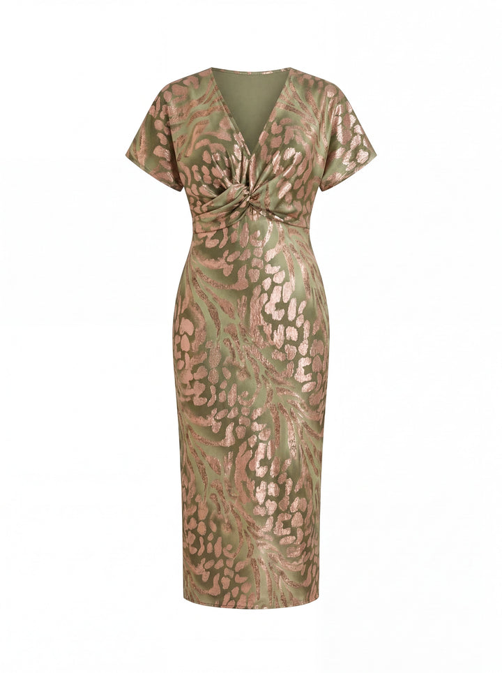 Robe midi effet amincissant avec nœud central et chute fluide