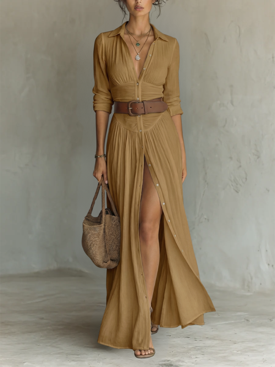 Annastasia — Robe longue élégante à col tailleur