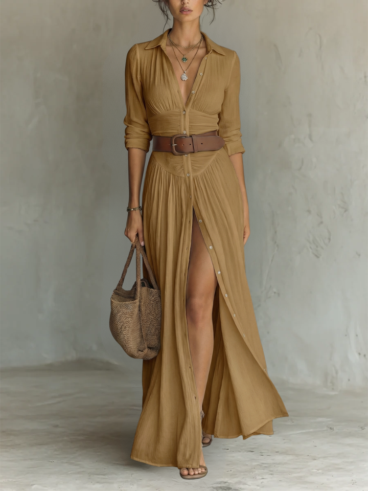 Annastasia — Robe longue élégante à col tailleur